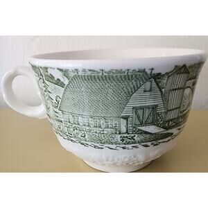 ROYAL CHINA Currier & Ives Green Pattern Teacup English Country Scene Embossed